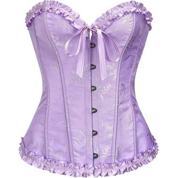 Women's Frost Purple Corset Tops Bustier Lingerie Lace Waist Push Up Bodysuit - Picture 1 of 8